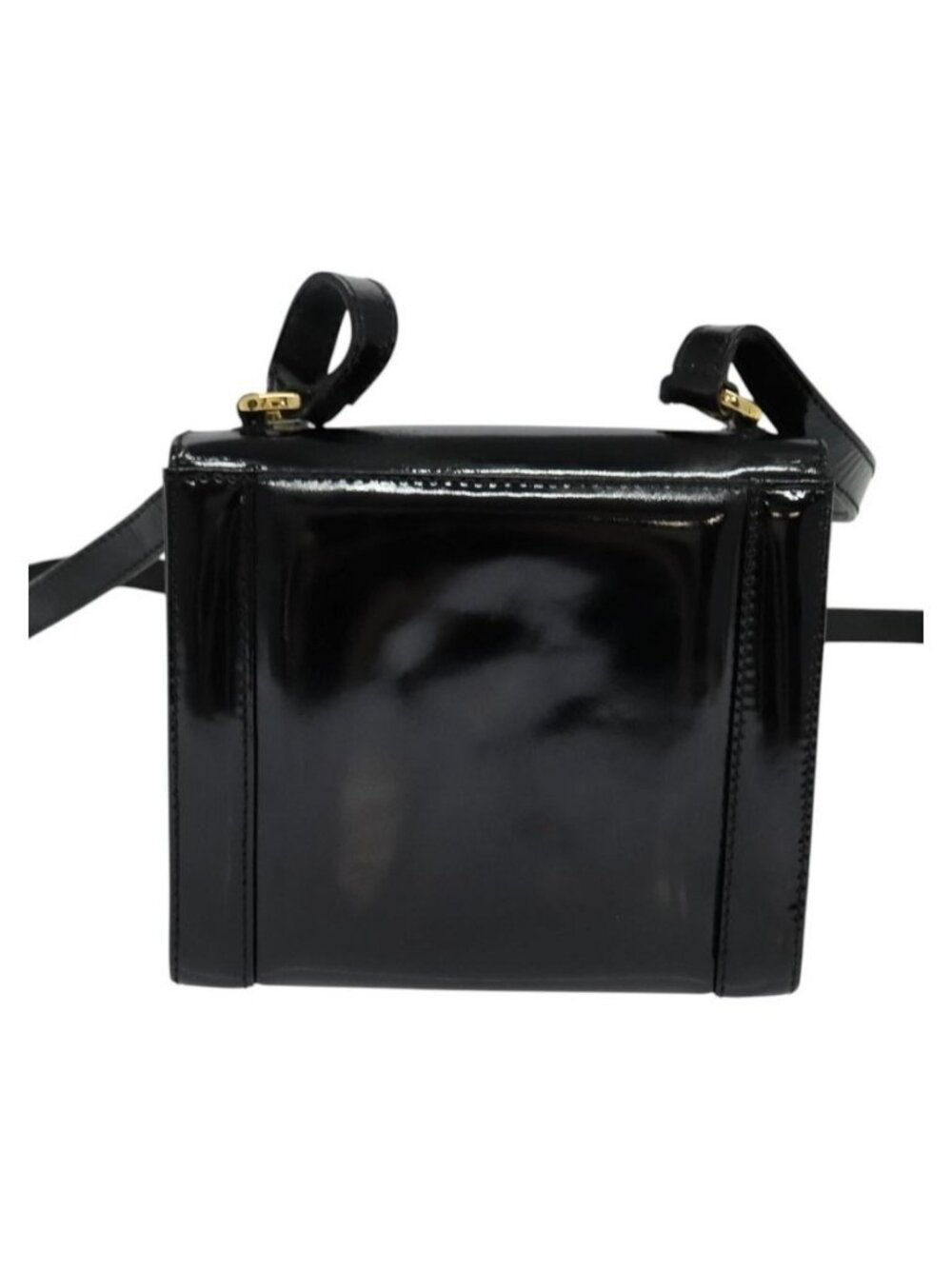 Authentic Salvatore Ferragamo Gancini Shoulder Bag Enamel Black Gold - Picture 9 of 16